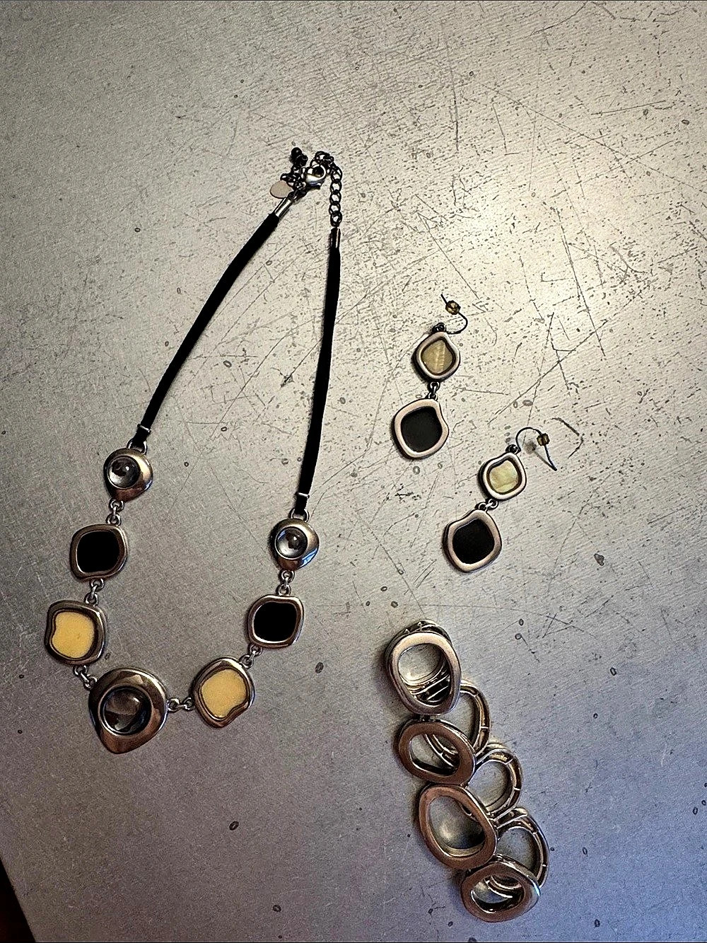 Lia Sophia Mixed-Tone Statement Jewelry Set Black, Cream & Silver